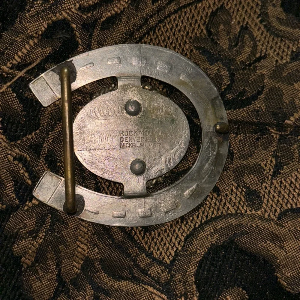 Rockmount Gold Horseshoe Belt Buckle with Dancing Couple Detail